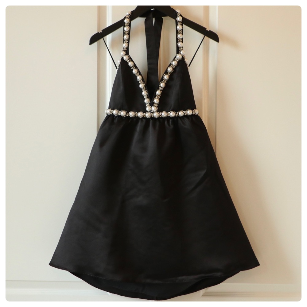 ALICE + OLIVIA Laurena Embellished Tie Neck Mini Dress - Picture 13 of 16